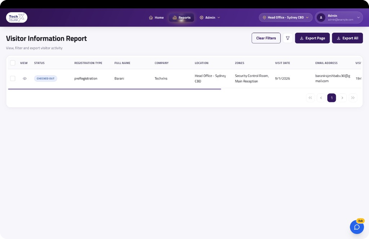 Check in screen