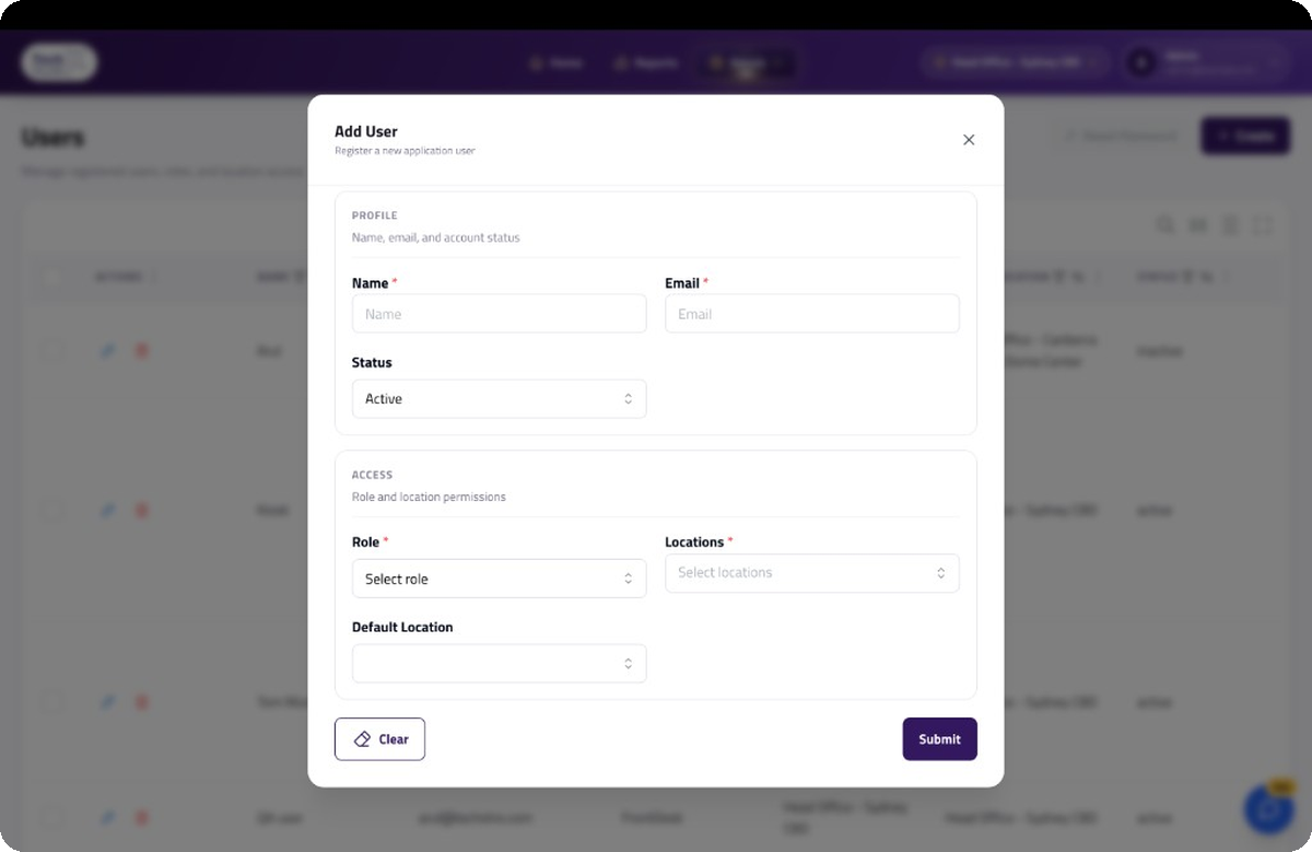 Add User screen