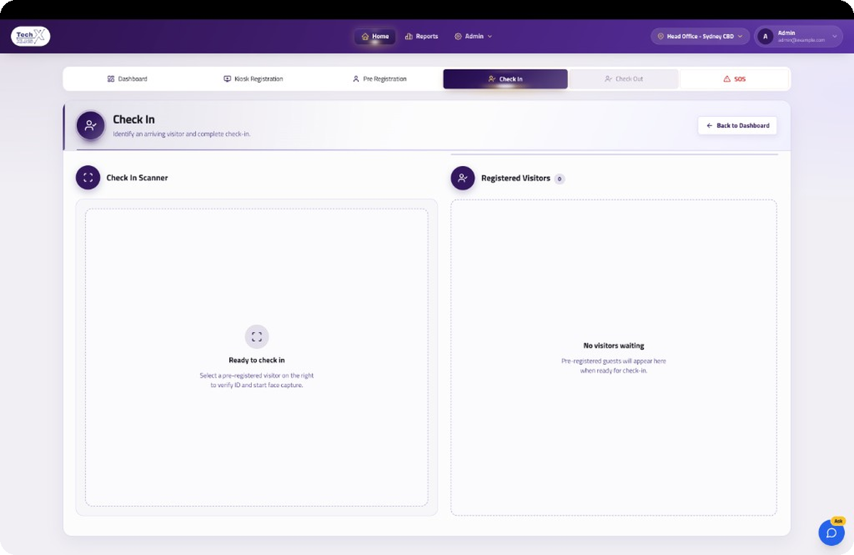 Check in workspace screen