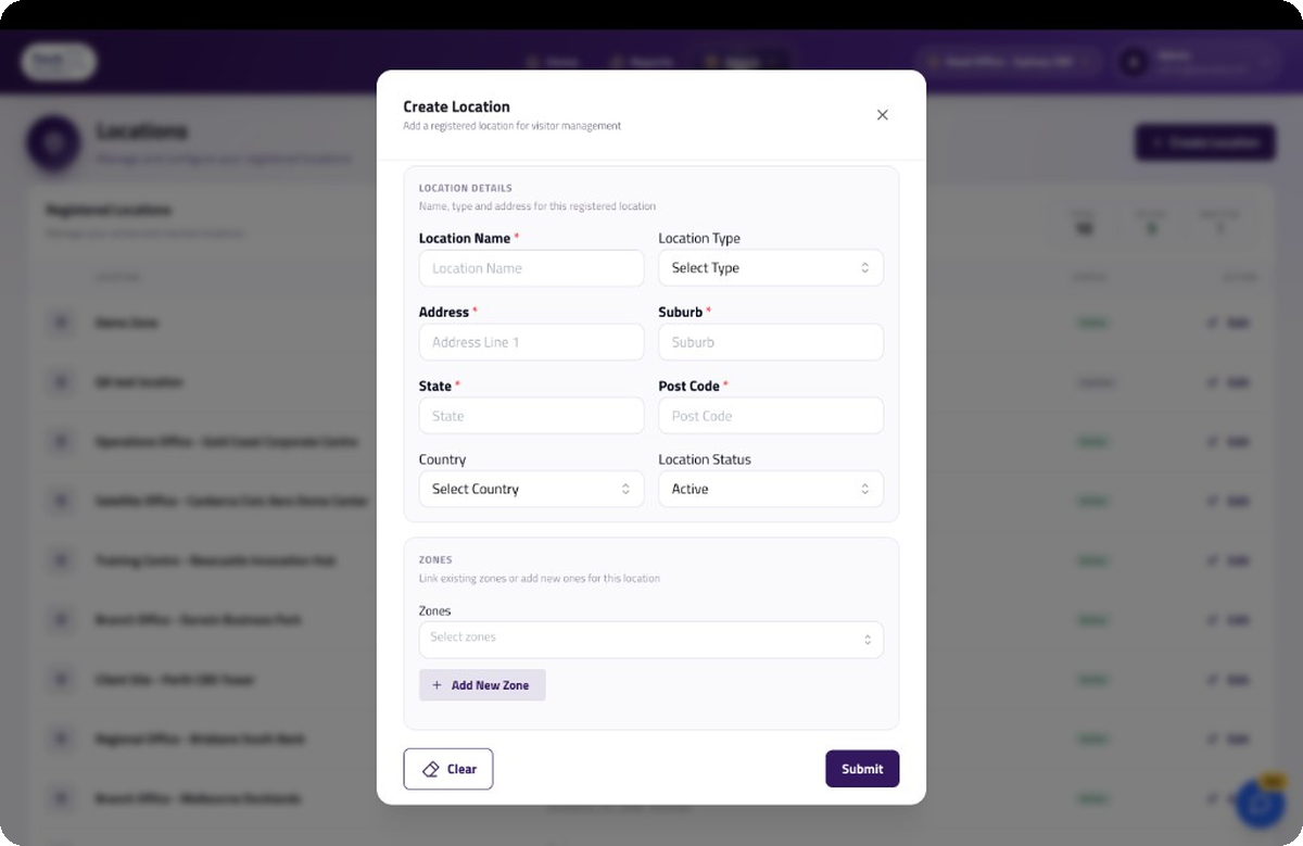 Create location screen